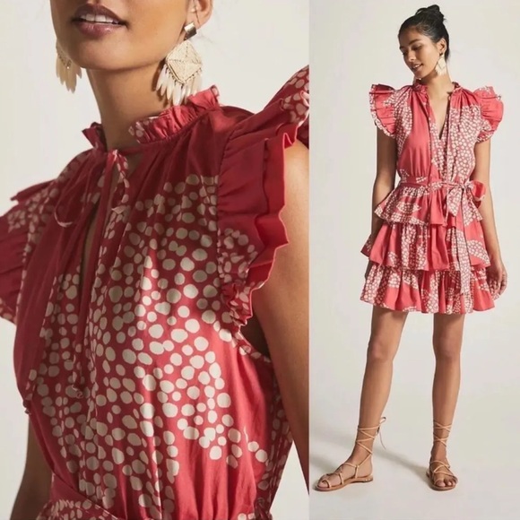Anthropologie Verb by Pallavi Singhee Boho Cotton Ruffle Mini Dress - Picture 1 of 4
